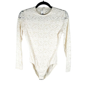 Tapemeasure Vintage bodysuit Size S P Cream Lace Floral Romantic Semi Sheer